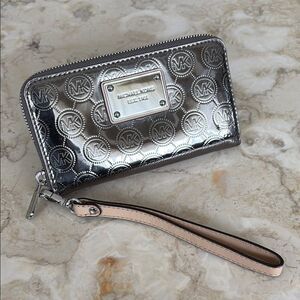 Michael Kors Jet Set Monogrammed Metallic Zippered Wallet/Wristlet